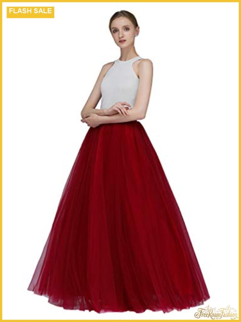 A-Line High Waisted Flowy Tulle Skirt - Long Tutu for Wedding Prom Evening Party